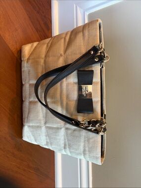 kate spade Beige Quilted Shoulder Bag with Black Trim